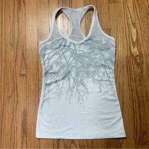 Lululemon White and Gray Tree Print Mesh Racerback Tank Top